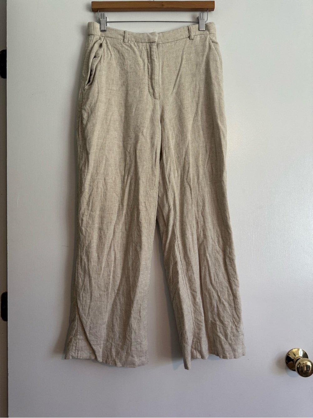 Abercrombie & Fitch Women's Wide-Leg Linen Trousers in Light Beige